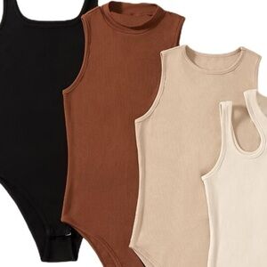 Milumia Tan Sleeveless Racerback Ribbed Bodysuit  Size Large